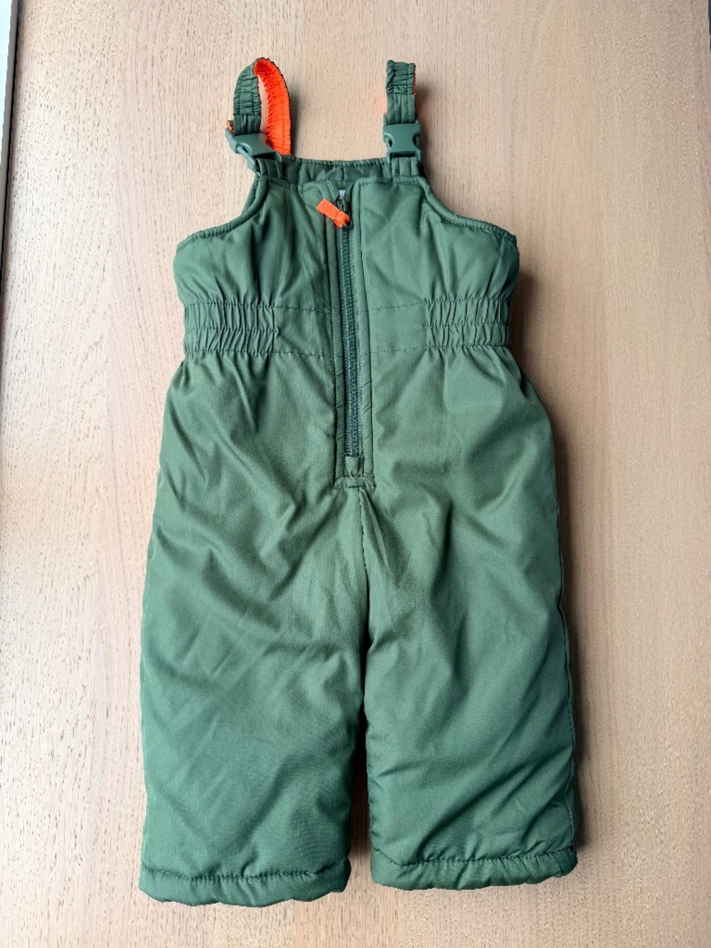 Carter's- olive green snow suit bibs, size: 18 months